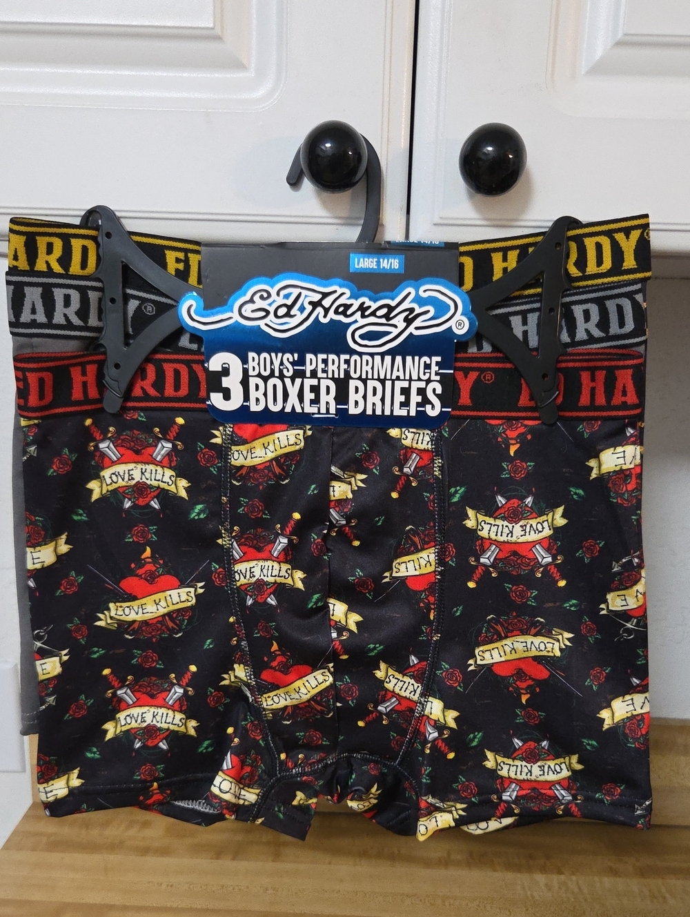 NWT "ED HARDY" 3 Pack Boys Performance Boxer Briefs Size Large 14/16